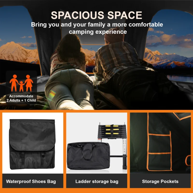 Hard Shell Rooftop Tent 2-Person Four-Season Waterproof Camping Shelter for Jeep SUV Truck - Image 4