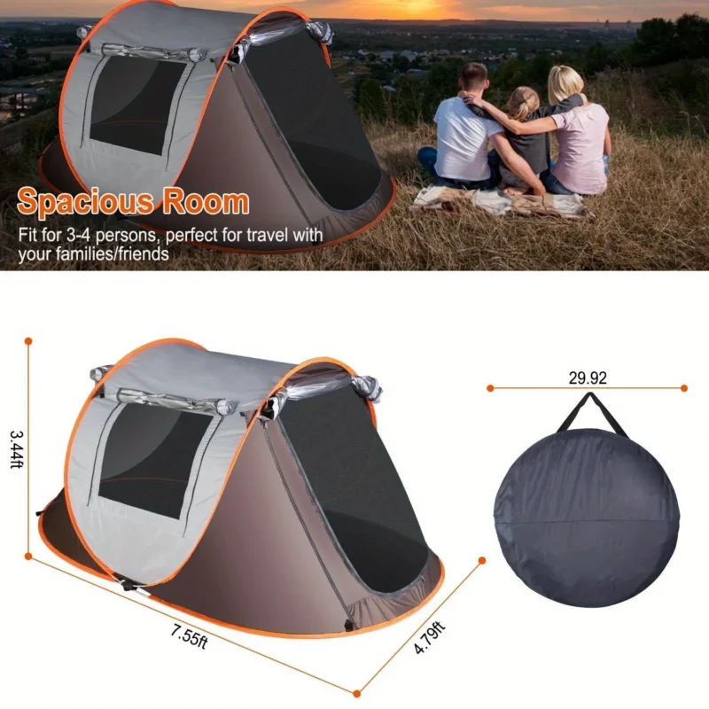 Instant 3-4 Person Pop Up Camping Tent with Dual Doors and All-Side Ventilation for Quick Outdoor Setup - Image 7