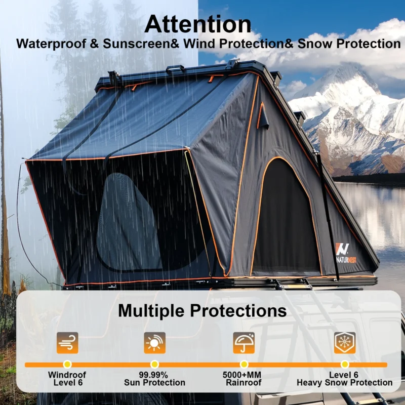 Hard Shell Rooftop Tent 2-Person Four-Season Waterproof Camping Shelter for Jeep SUV Truck - Image 2