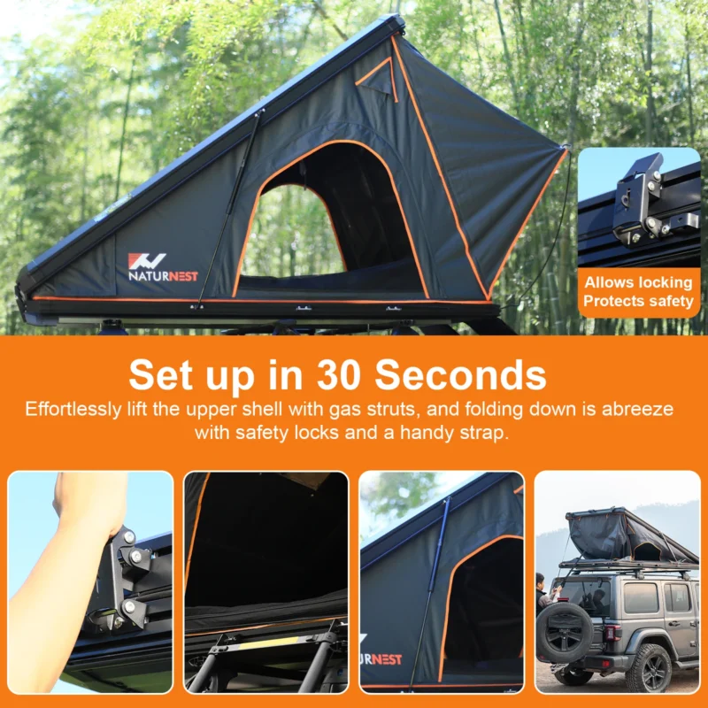 Hard Shell Rooftop Tent 2-Person Four-Season Waterproof Camping Shelter for Jeep SUV Truck - Image 3
