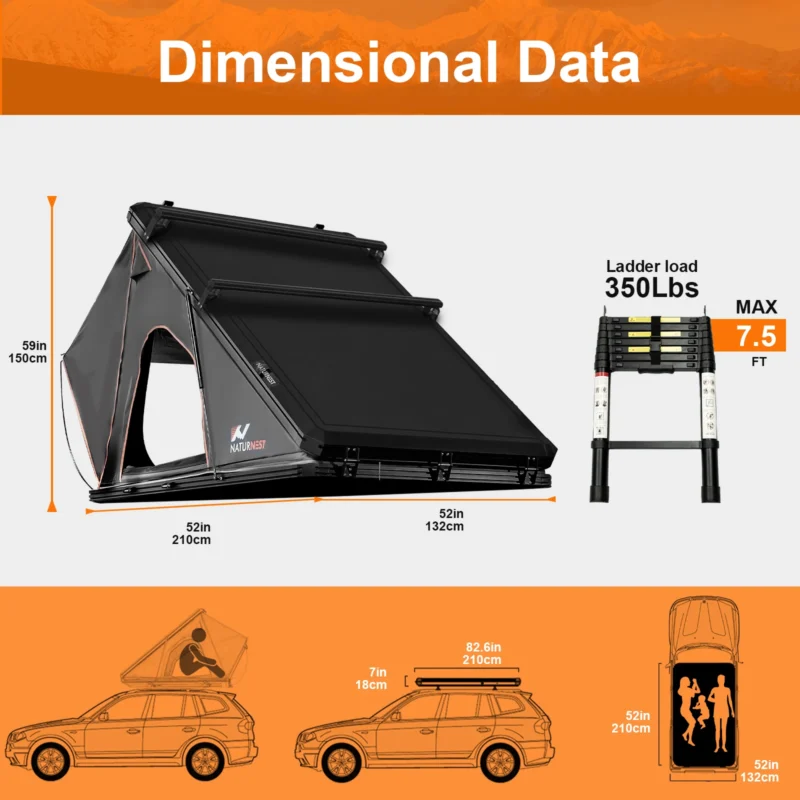 Hard Shell Rooftop Tent 2-Person Four-Season Waterproof Camping Shelter for Jeep SUV Truck - Image 6