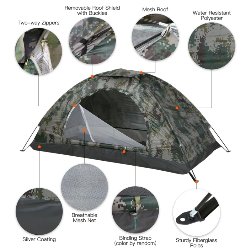 Ultralight 2-Person Summer Camping Tent with Single Layer Nylon Construction and UV Protection for Hiking and Outdoor Adventures - Image 2