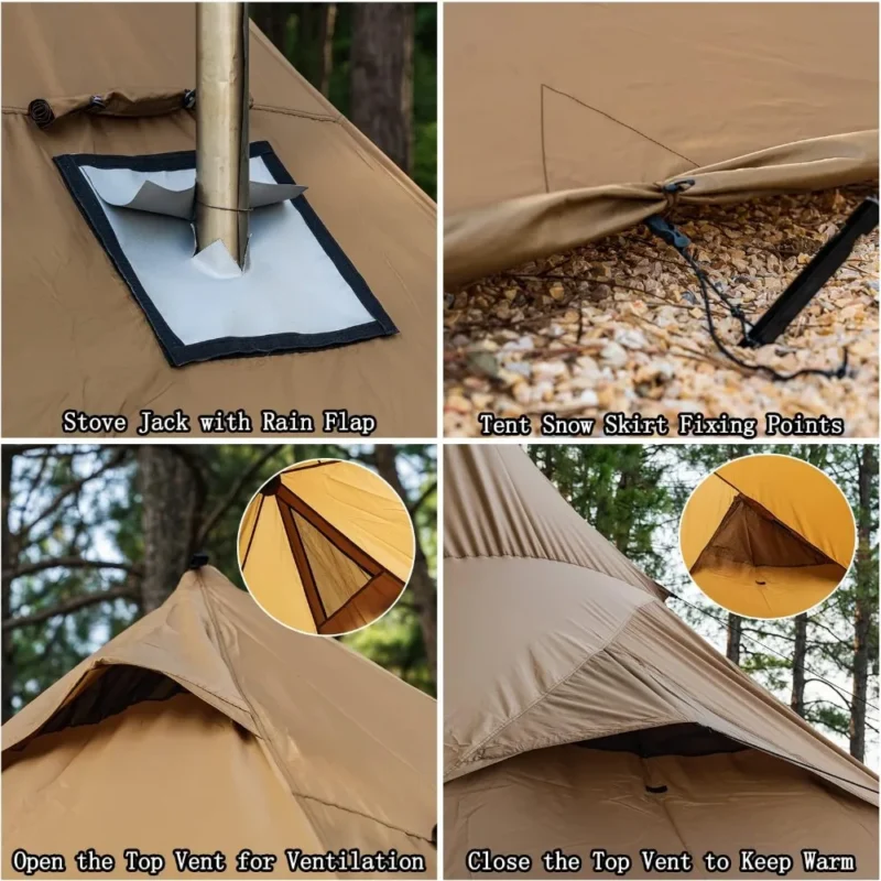 4-8 Person Tipi Hot Tent with Stove Jack for Winter Camping and Outdoor Cooking - Image 4