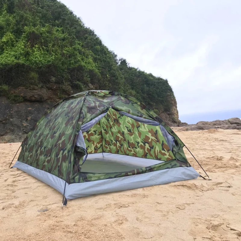 Ultralight Oxford 2-Person Camouflage Camping Tent with Aluminum Poles for Outdoor Adventures - Image 2