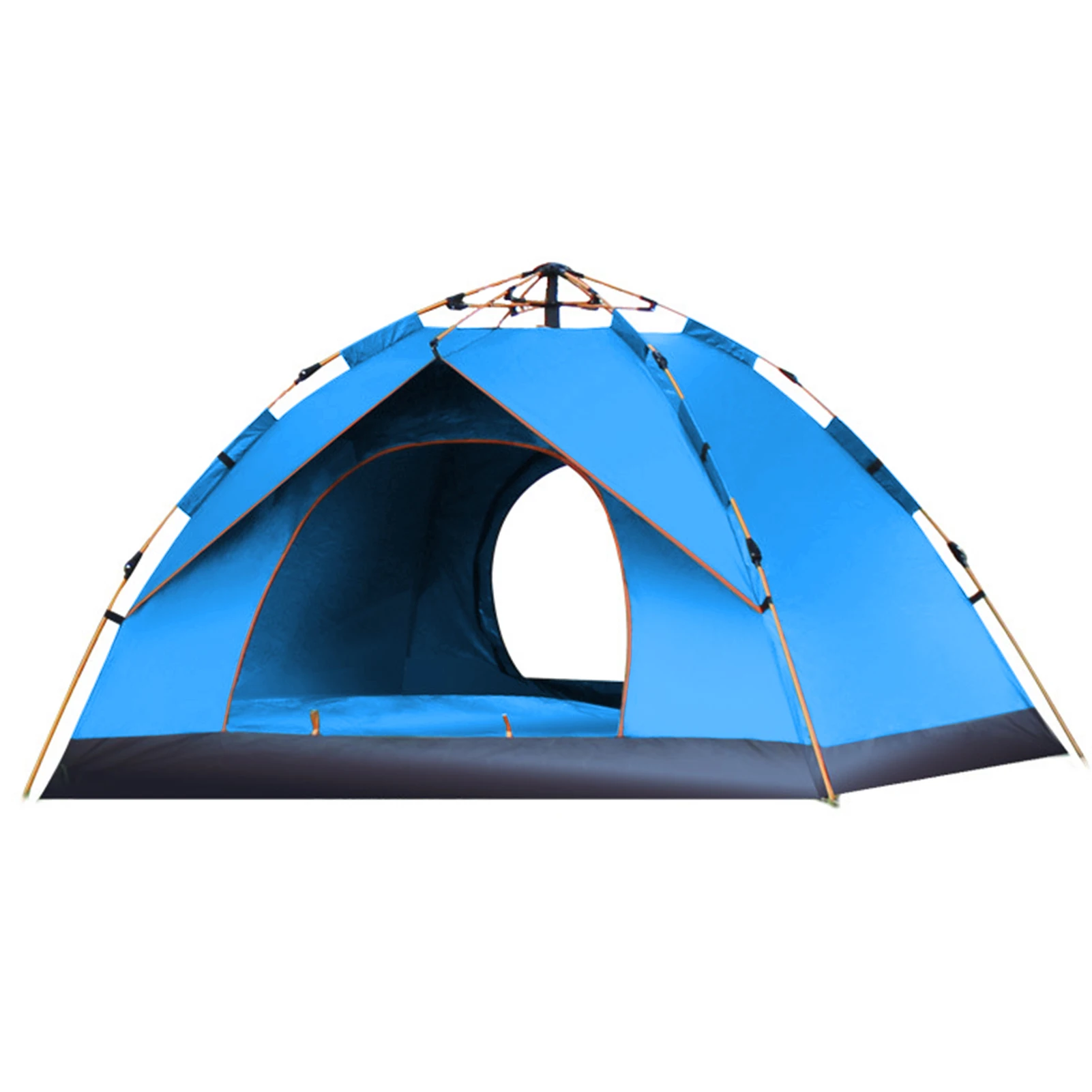 Pop-up tent setup showing waterproof features and weather protection