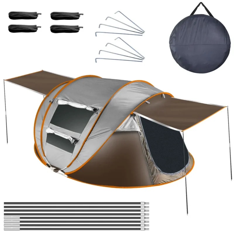 Instant Pop-Up 5-8 Person Canvas Camping Tent with Automatic Setup and Dual Mosquito Net Windows - Image 5