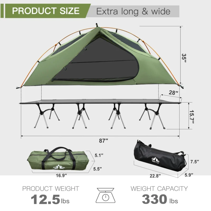 Waterproof Off-Ground Dome Tent with Cot Combo for 1-Person 4-Season Camping - Image 2
