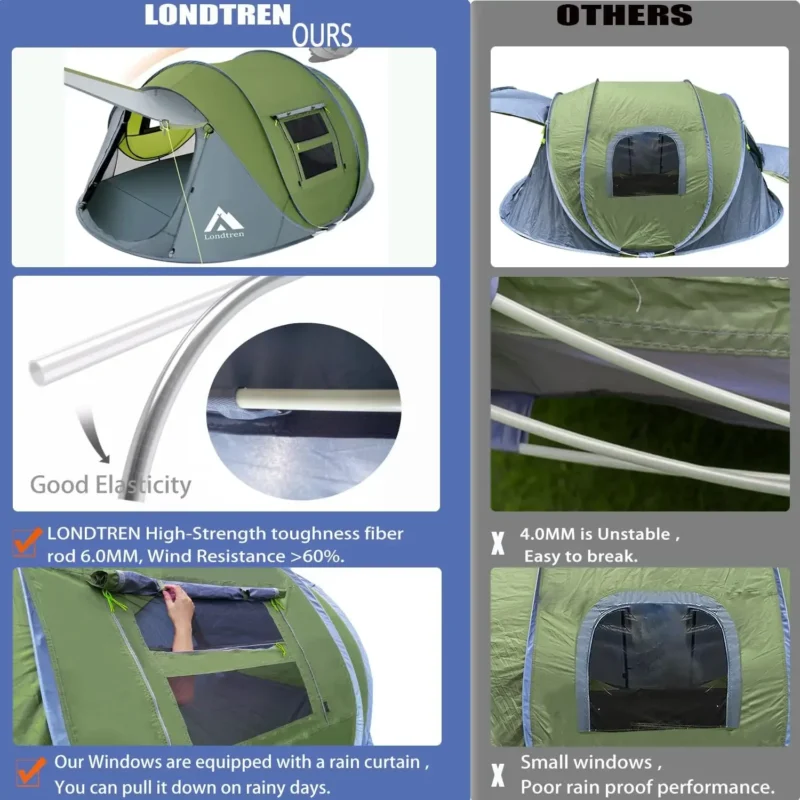 Instant Pop Up Camping Tent 4-Person Waterproof Double Door with Easy Setup for Family Outdoor Adventures - Image 3