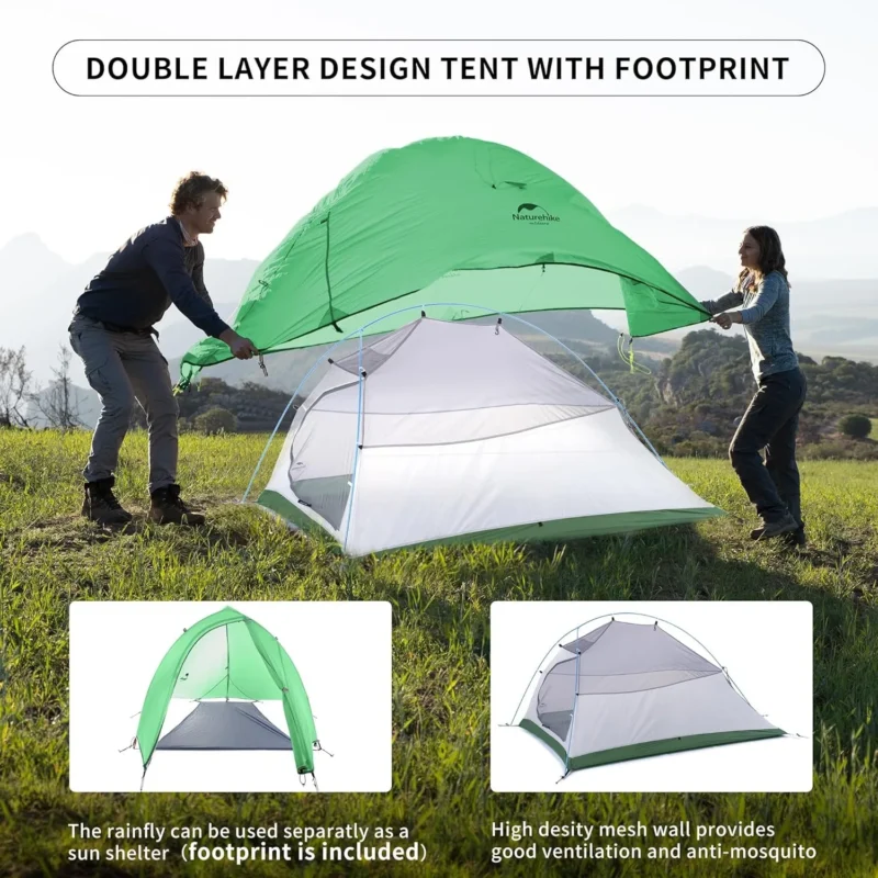Ultralight Double Layer 2-Person Backpacking Tent with Aluminum Poles for 3-Season Outdoor Adventures - Image 2