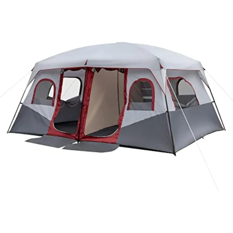 Spacious 8-10 Person Cotton Tent Weatherproof Family Cabin with Rainfly and Two Rooms