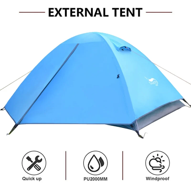 Ultralight Double Layer 2-Person Dome Tent with Aluminum Poles for 3-Season Hiking and Camping - Image 2