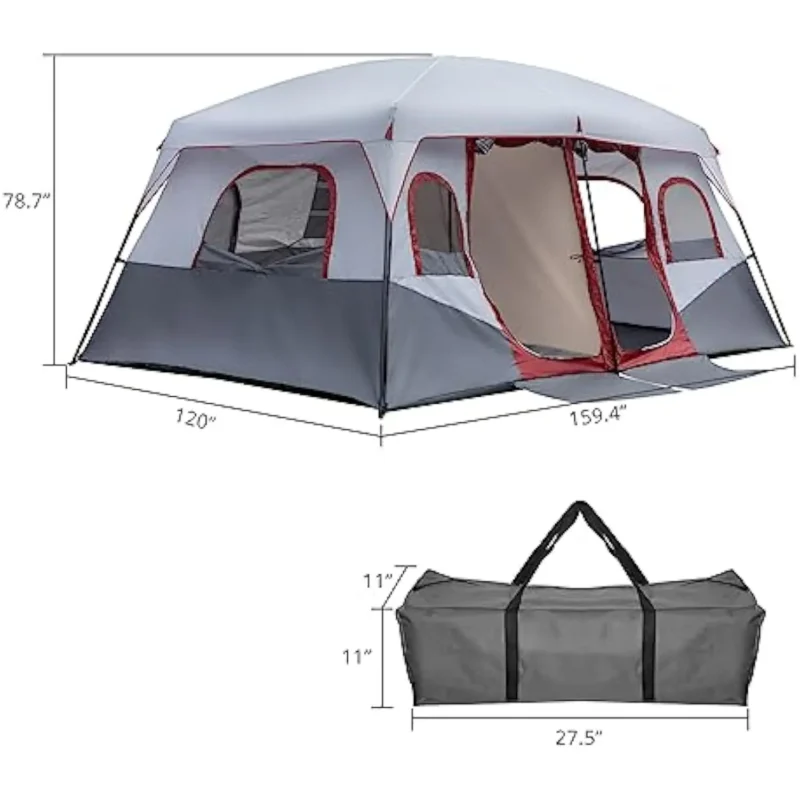 Spacious 8-10 Person Cotton Tent Weatherproof Family Cabin with Rainfly and Two Rooms - Image 3