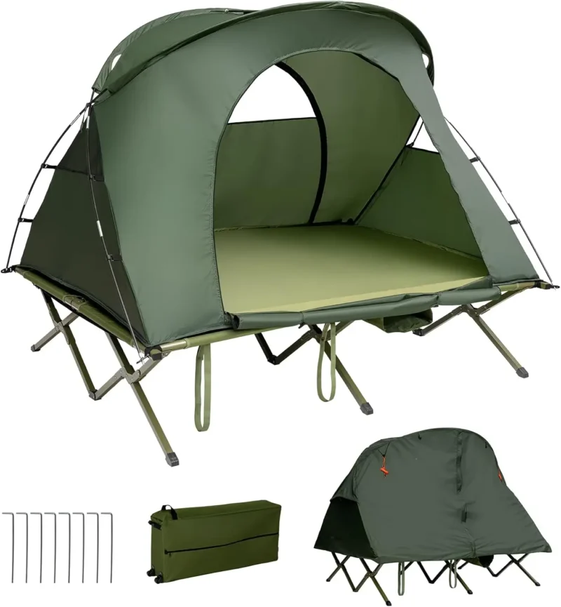 4-in-1 Elevated 2-Person Tent Cot with Self-Inflating Mattress and Rolling Carrying Bag - Image 8