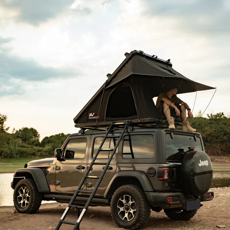 Hard Shell Rooftop Tent 2-Person Pop Up with Waterproof Oxford Fabric for 4-Season Camping - Image 2