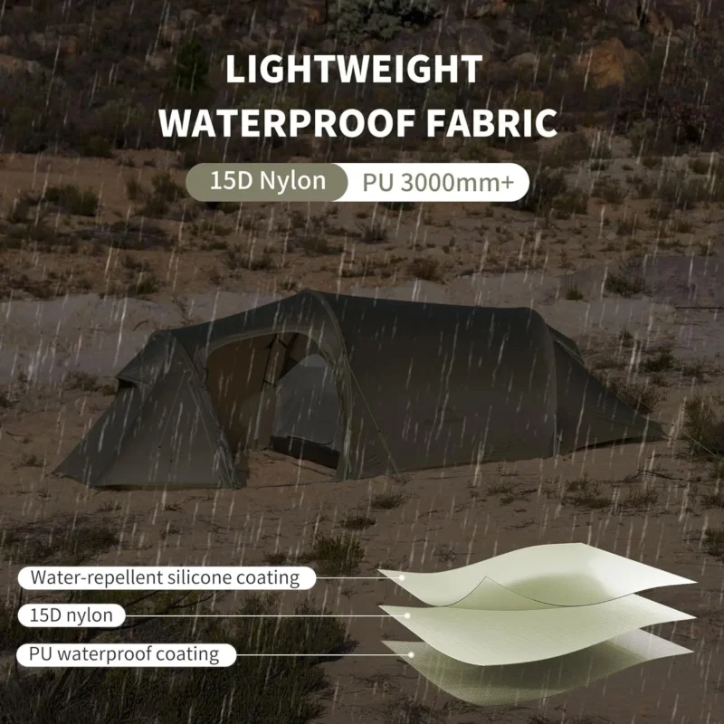 Ultralight Tunnel 2-3 Person Backpacking Tent with Double Layer for 4-Season Hiking Adventures - Image 6