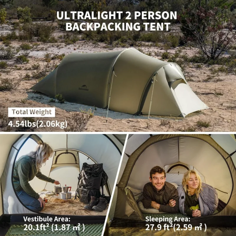 Ultralight Tunnel 2-3 Person Backpacking Tent with Double Layer for 4-Season Hiking Adventures - Image 2