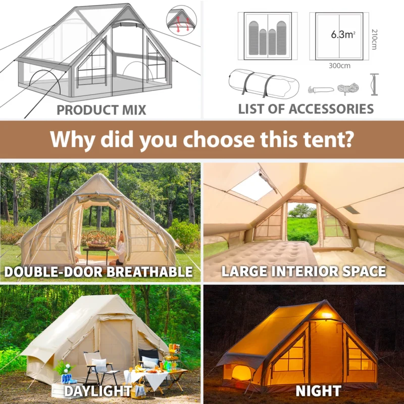 Inflatable 4-Season Camping Tent with Hand Pump for 3-4 Person Outdoor Adventures Waterproof Oxford - Image 2