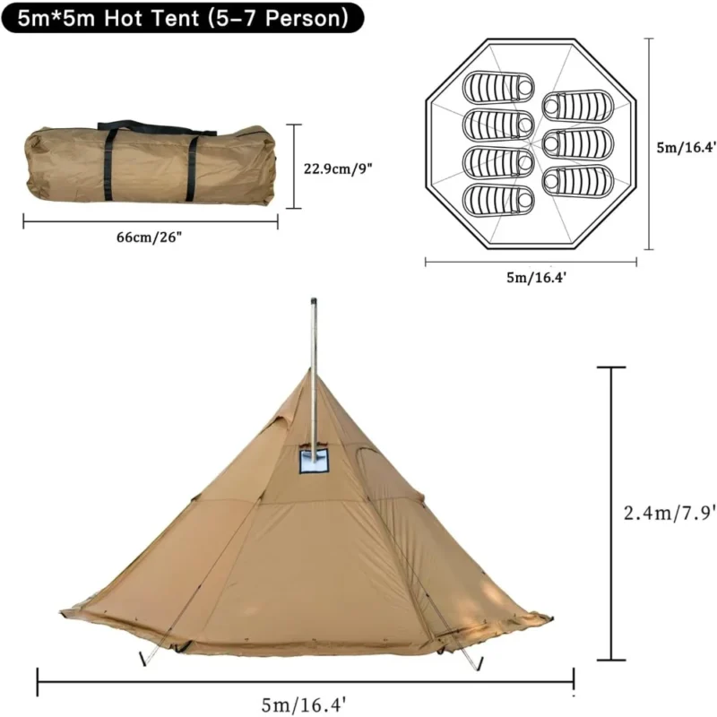 4-8 Person Tipi Hot Tent with Stove Jack for Winter Camping and Outdoor Cooking - Image 2