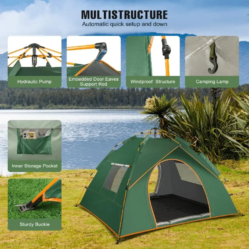 Instant Pop Up Dome Tent 2-Person Double Layer Waterproof Camping Shelter with 2 Doors for Outdoor Adventures - Image 4