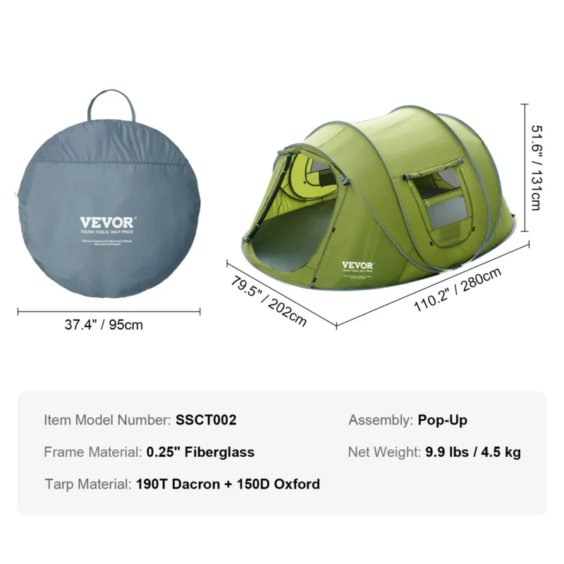 Instant Pop Up Camping Tent 4-Person Waterproof with Ventilation Windows for Family Outdoor Adventures - Image 7