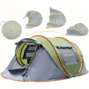 Automatic Pop Up 4-Person Camping Tent with Double Doors UPF50+ Waterproof for Family Outdoor Adventures