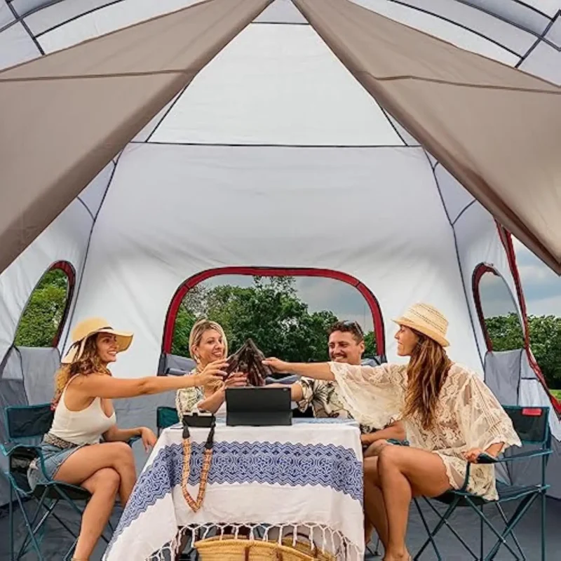 Spacious 8-10 Person Cotton Tent Weatherproof Family Cabin with Rainfly and Two Rooms - Image 2