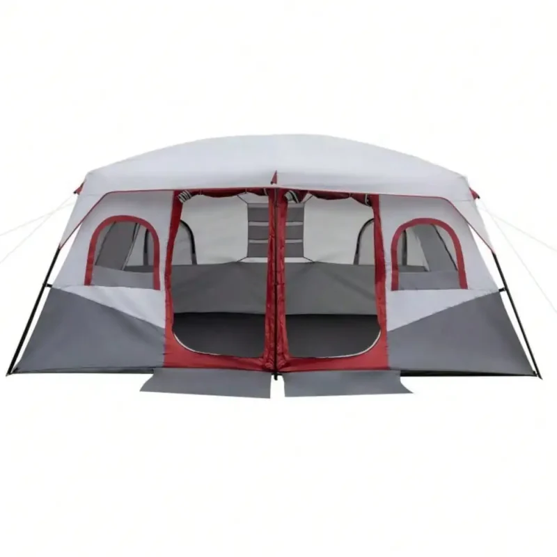 Premium Two-Room Steel Frame Camping Tent with Waterproof Canvas for Family Outdoor Adventures