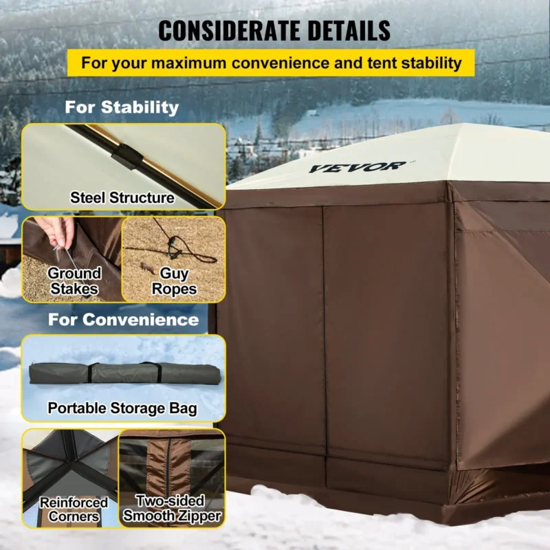 Hexagonal 10'x10' Pop-Up Screen Gazebo Tent with Waterproof Canopy for 8 Person Outdoor Shelter - Image 6