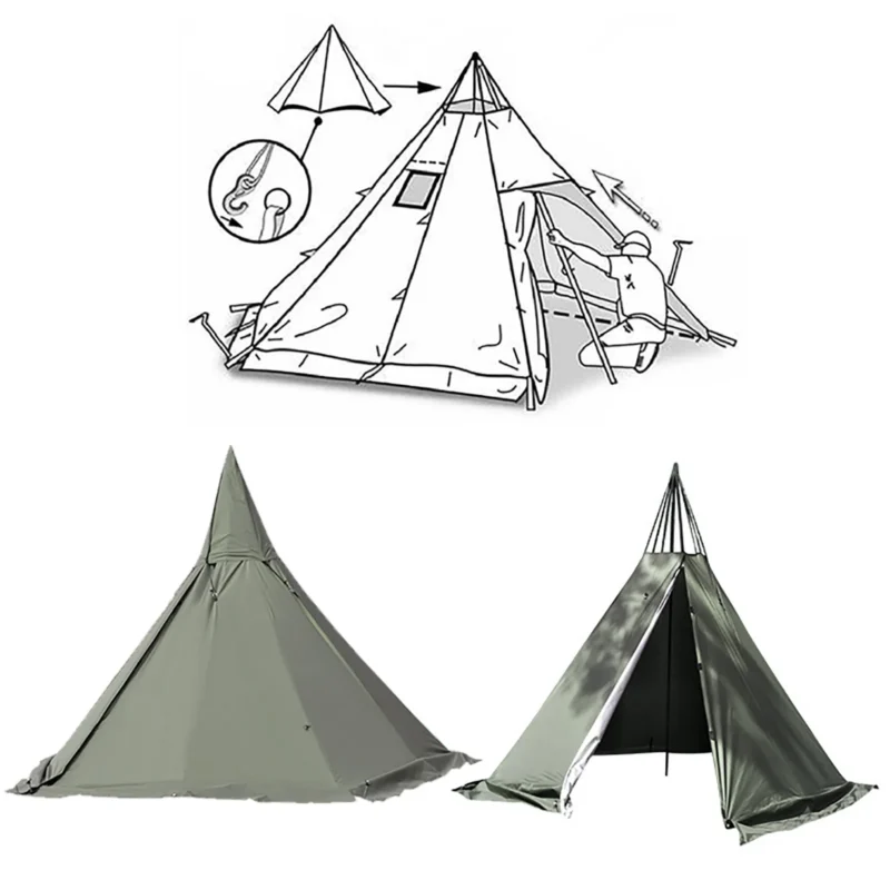 Aluminum Pole 4-Season Teepee Tent 2-Person Canvas with Dual Doors for Hiking & Backpacking - Image 3