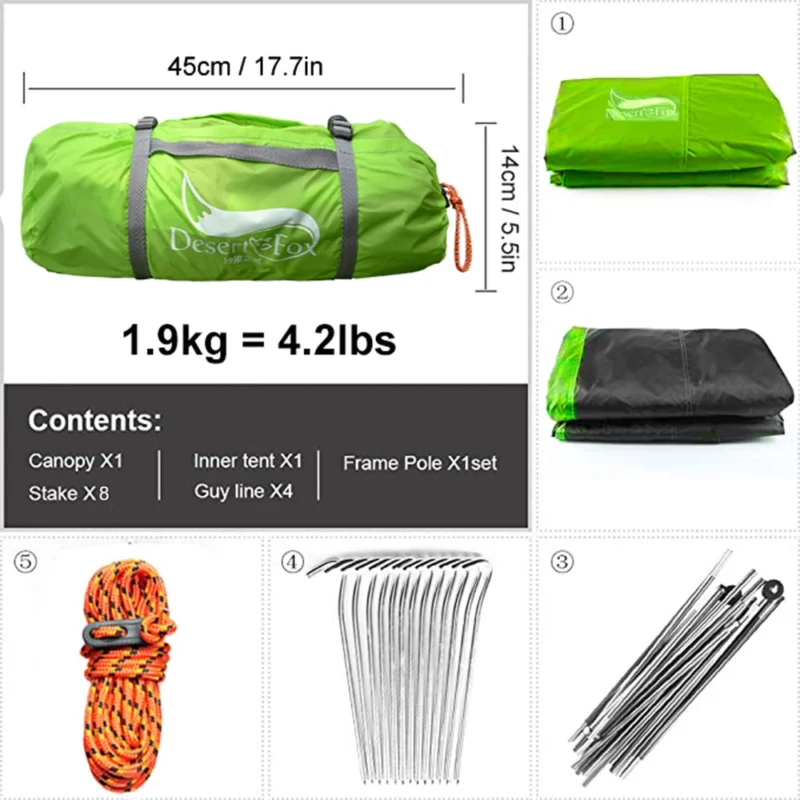 Ultralight Double Layer 2-Person Dome Tent with Aluminum Poles for 3-Season Hiking and Camping - Image 3