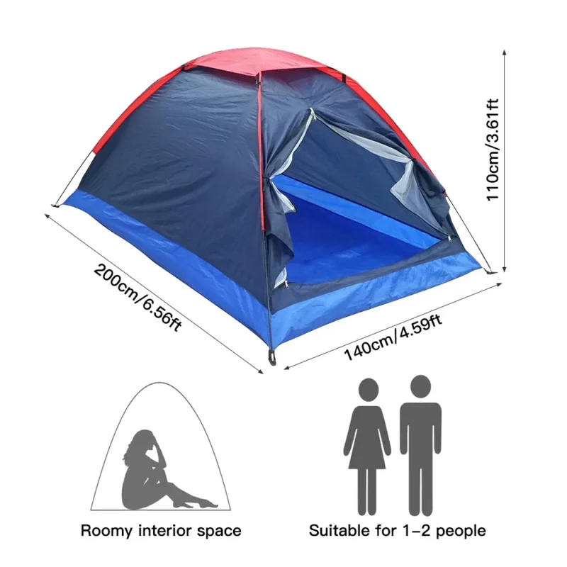 Lightweight Aluminum Pole 2-Person Single Layer Camping Tent with Carry Bag for 3-Season Outdoor Adventures - Image 6