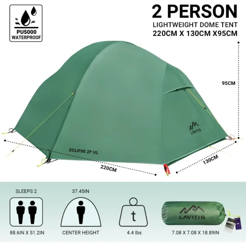 Ultralight Aluminum 2-Person Backpacking Tent with Nylon Shell for 3-Season Hiking Adventures - Image 3