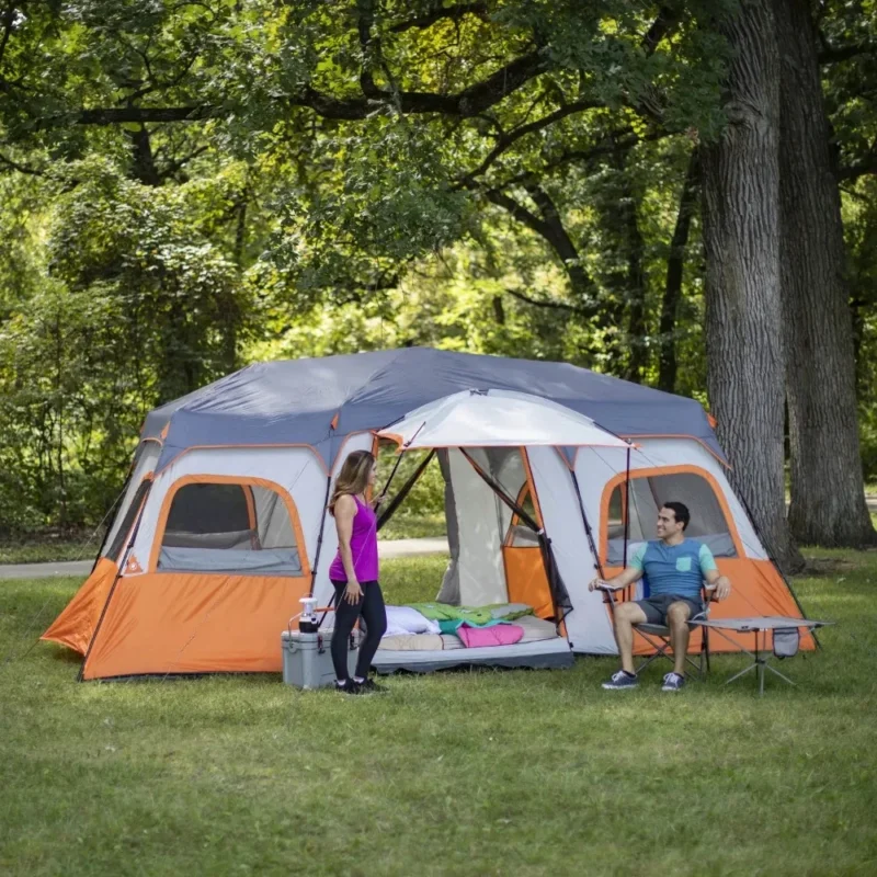 12-Person Instant Cabin Tent with LED Lighting System and 3-Room Privacy Design for Family Camping - Image 2
