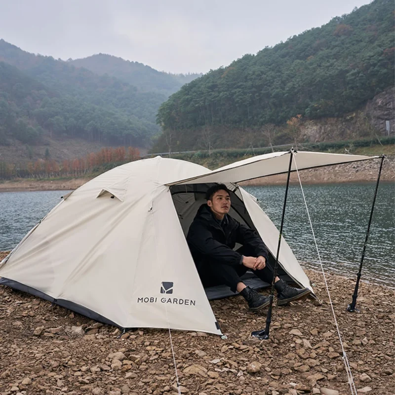 Double-Layer Aluminum Pole 2-Person Backpacking Tent with Rainfly for Three-Season Hiking - Image 2