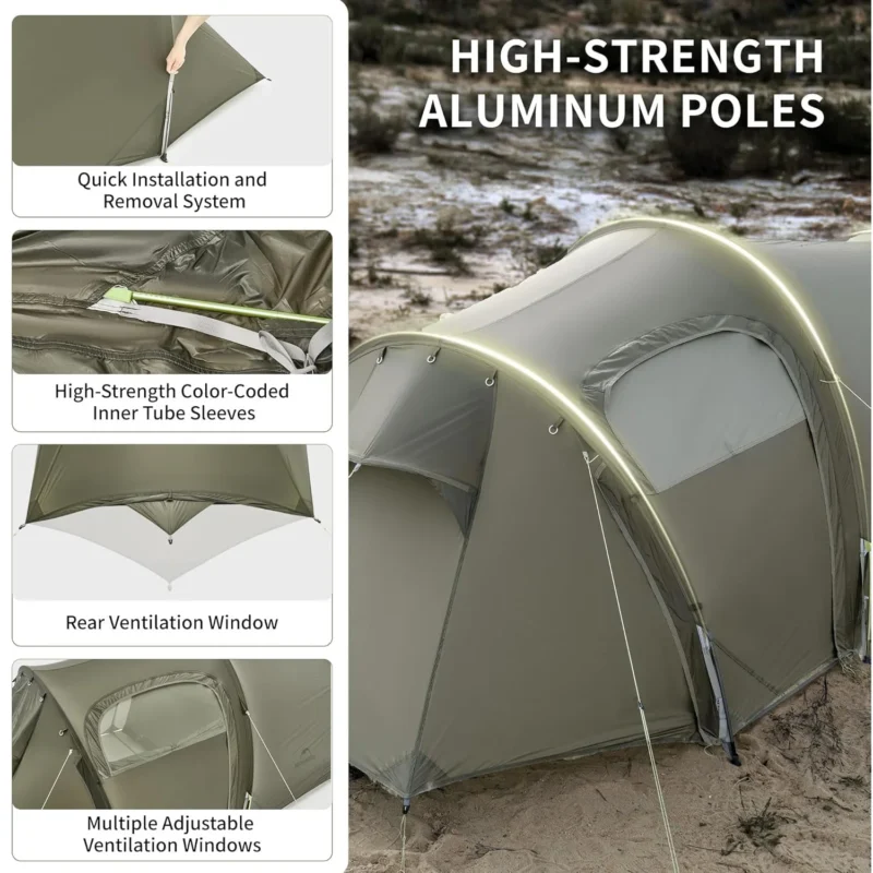 Ultralight Tunnel 2-3 Person Backpacking Tent with Double Layer for 4-Season Hiking Adventures - Image 3