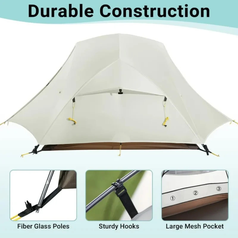 Ultralight 2-Person Backpacking Tent 4LB Waterproof Nylon with Aluminum Poles for 3-Season Hiking - Image 4