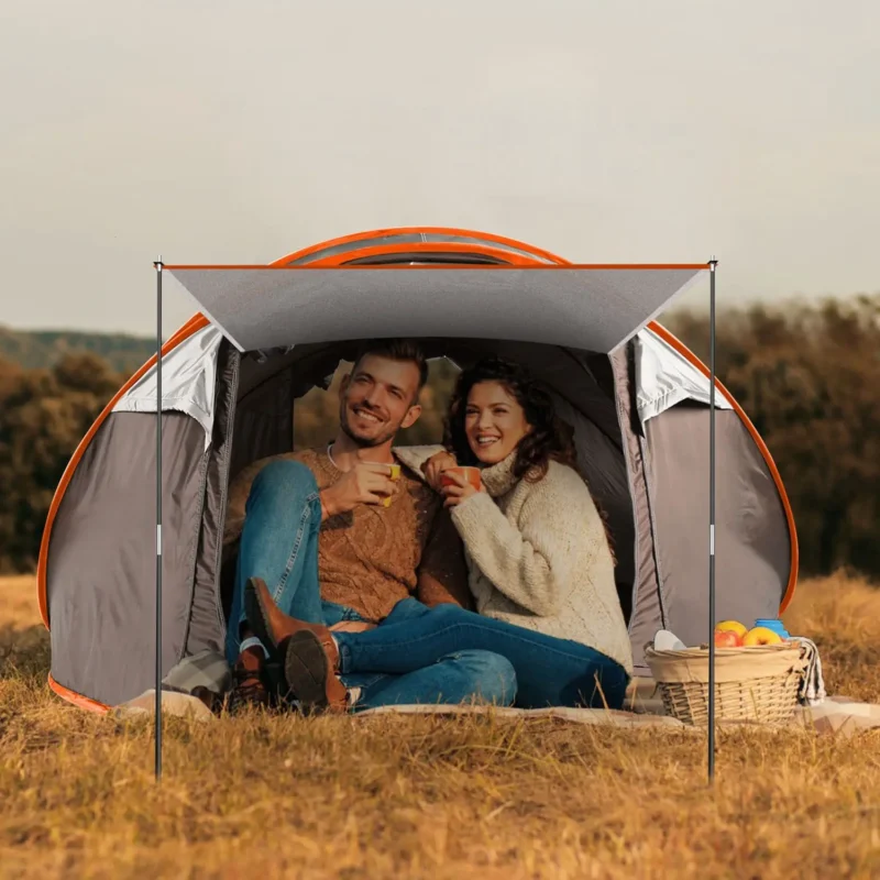 Instant Pop-Up 5-8 Person Canvas Camping Tent with Automatic Setup and Dual Mosquito Net Windows - Image 3