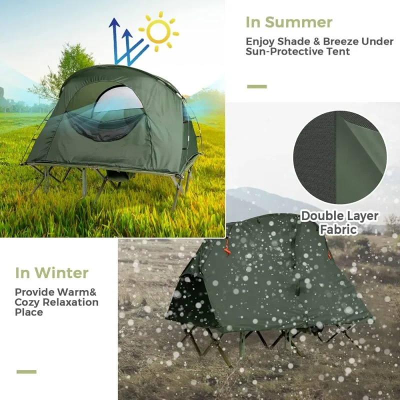 4-in-1 Elevated 2-Person Tent Cot with Self-Inflating Mattress and Rolling Carrying Bag - Image 3