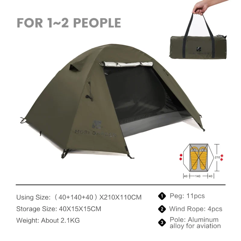Double-Layer Aluminum Pole 2-Person Backpacking Tent with Rainfly for Three-Season Hiking - Image 8