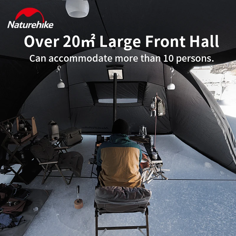 Multi-room tent with spacious vestibule area for gear storage and protection