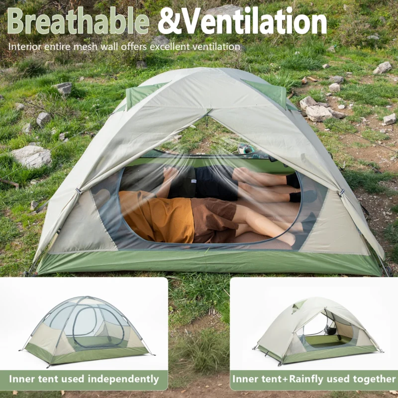 Ultralight Double Layer 2-Person Backpacking Tent with Aluminum Poles for Hiking and Camping - Image 4