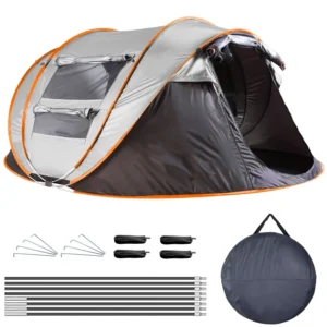 Instant Pop-Up 5-8 Person Canvas Camping Tent with Automatic Setup and Dual Mosquito Net Windows