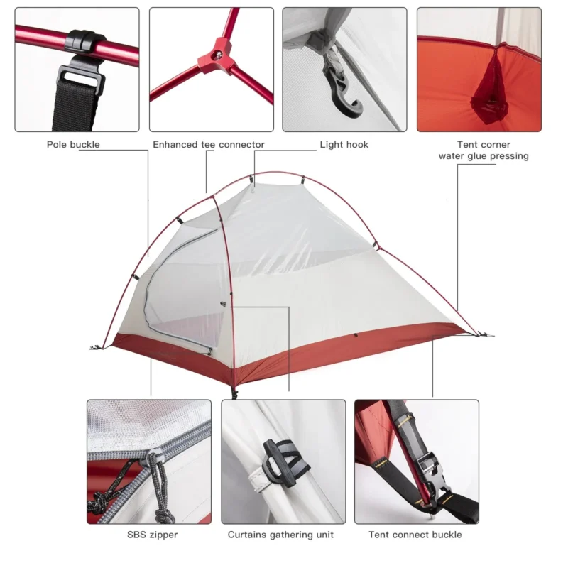 Ultralight Waterproof 2-Person Backpacking Tent with Double Layer for 3-Season Hiking - Image 2