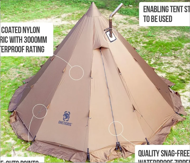 4-Season Oxford Tipi Tent with Stove Jack for 4-6 Person Family Camping in All Weather - Image 2