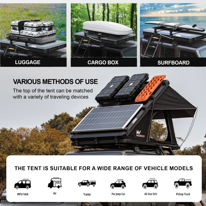 Hard Shell Rooftop Tent 2-Person Pop Up with Waterproof Oxford Fabric for 4-Season Camping - Image 5