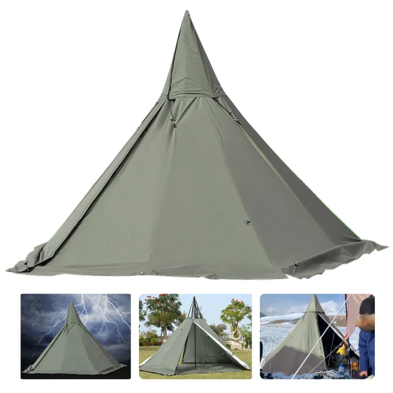 Aluminum Pole 4-Season Teepee Tent 2-Person Canvas with Dual Doors for Hiking & Backpacking - Image 2