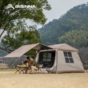 Automatic Pop-Up 3-4 Person Cabin Tent with Titanium Coating for 3-Season Camping and Family Outdoors