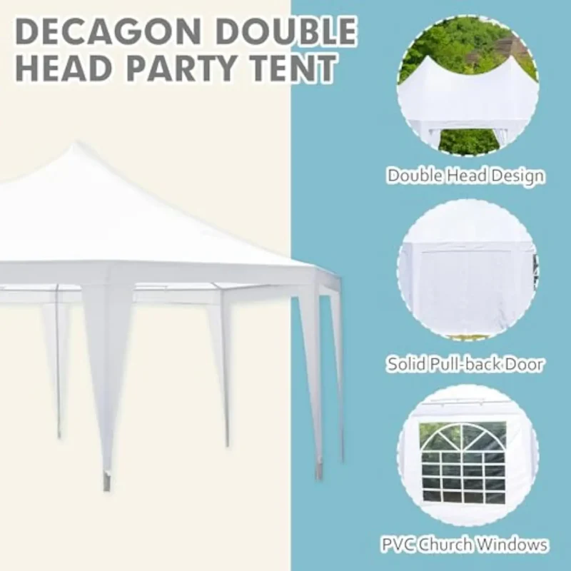 Elegant 26'x19' White Decagonal Party Tent with 8 Removable Sidewalls and Church Windows for Weddings and Events - Image 5