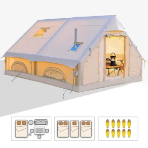 Inflatable 12-Person Camping Tent with Aluminum Structure and Hand Pump for Quick Setup