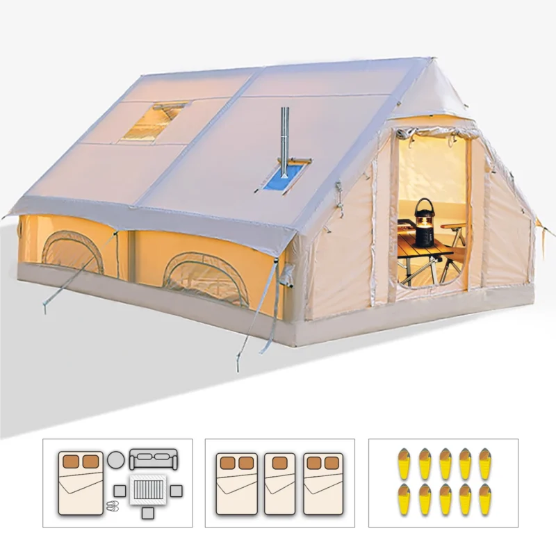 Inflatable 12-Person Camping Tent with Aluminum Structure and Hand Pump for Quick Setup